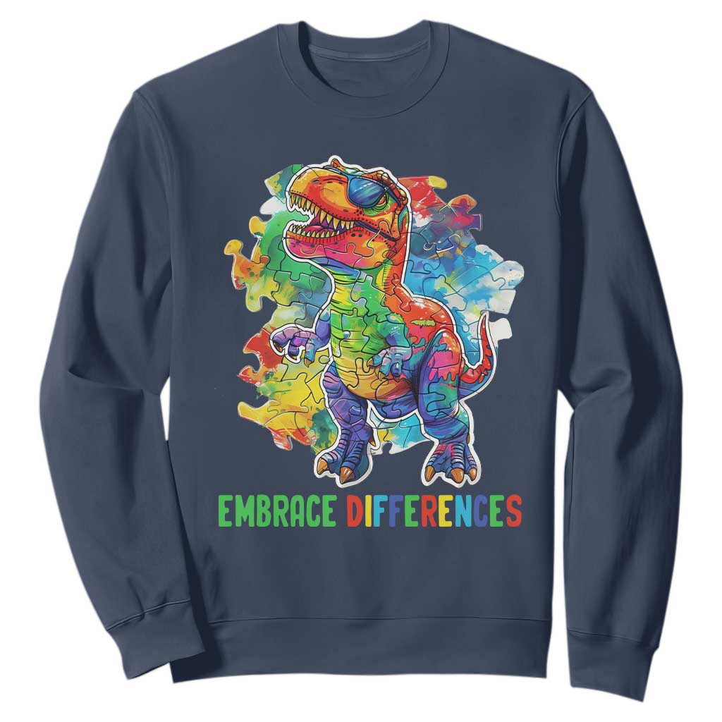 Autism Awareness Sweatshirt Embrace Differences Puzzle Dinosaur TS09 Navy Printyourwear