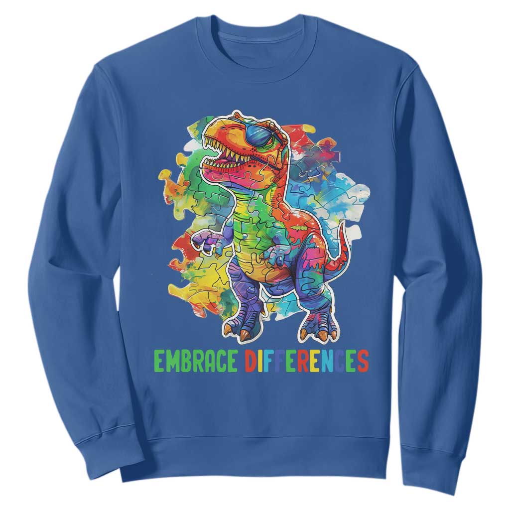 Autism Awareness Sweatshirt Embrace Differences Puzzle Dinosaur TS09 Royal Blue Printyourwear