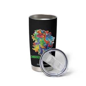 Autism Awareness Tumbler Cup Embrace Differences Puzzle Dinosaur TS09 Print Your Wear