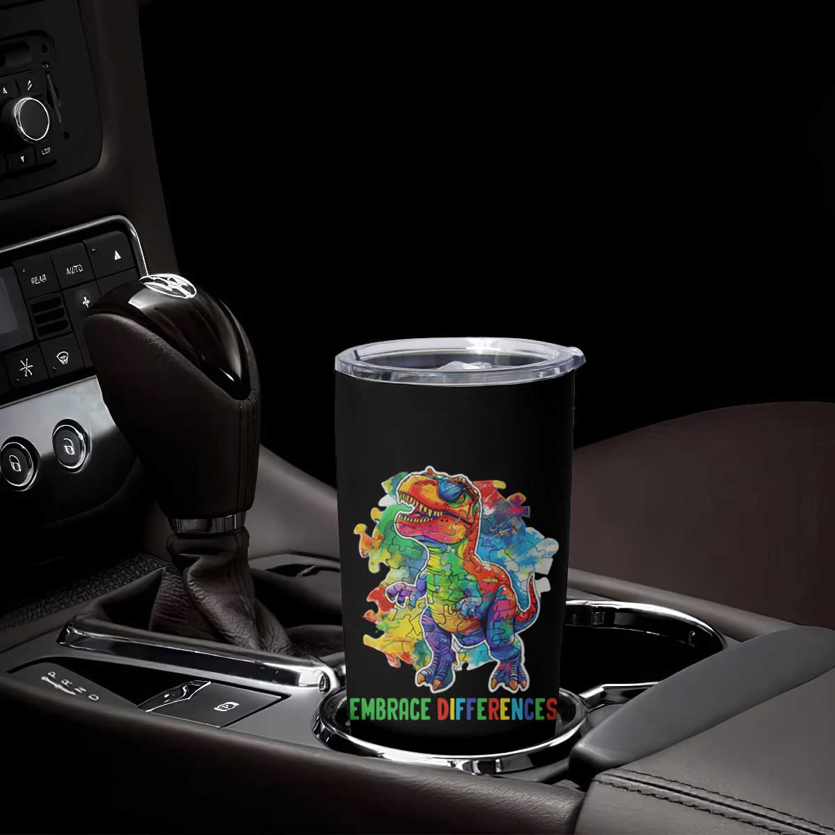 Autism Awareness Tumbler Cup Embrace Differences Puzzle Dinosaur TS09 Print Your Wear