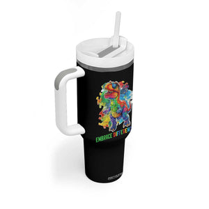 Autism Awareness Tumbler With Handle Embrace Differences Puzzle Dinosaur TS09 Print Your Wear