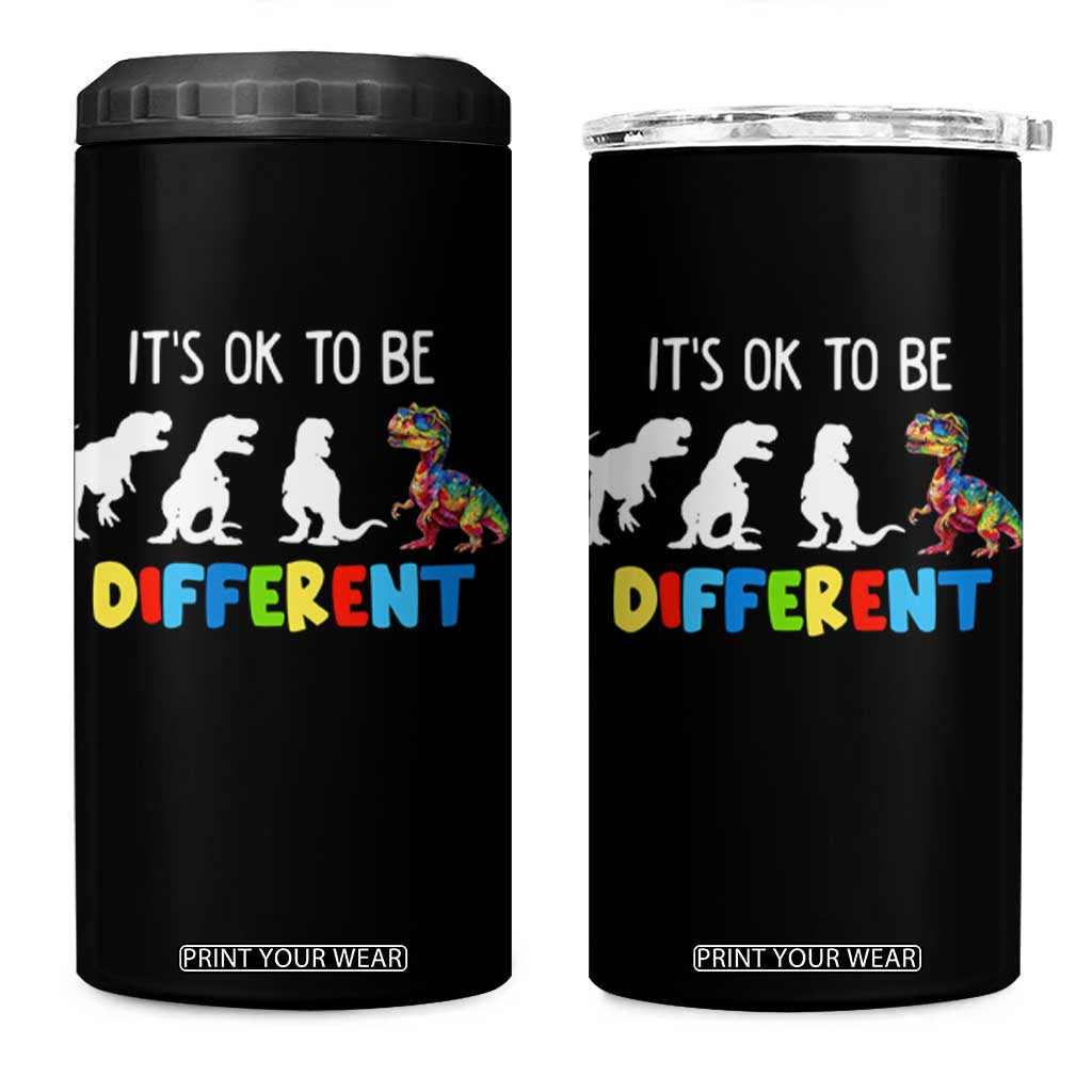Autism Awareness 4 in 1 Can Cooler Tumbler It's Ok To Be Different Puzzle Dinosaur TS09 One Size: 16 oz Black Print Your Wear