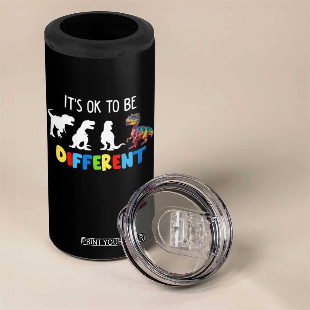 Autism Awareness 4 in 1 Can Cooler Tumbler It's Ok To Be Different Puzzle Dinosaur TS09 Print Your Wear