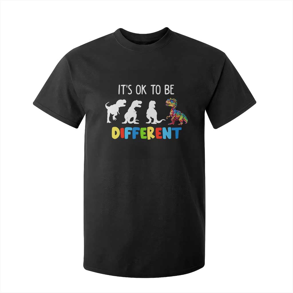 Autism Awareness T Shirt For Kid It's Ok To Be Different Puzzle Dinosaur TS09 Black Printyourwear