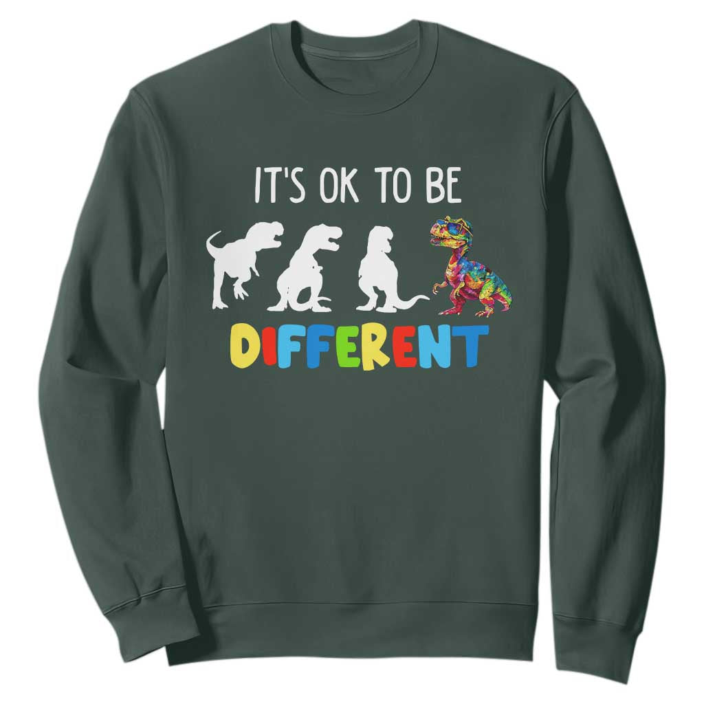 Autism Awareness Sweatshirt It's Ok To Be Different Puzzle Dinosaur TS09 Dark Forest Green Printyourwear