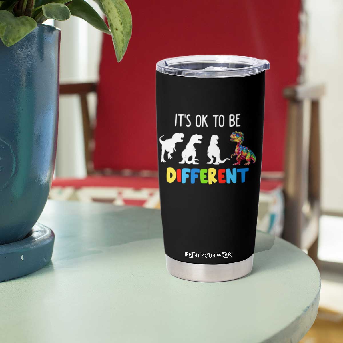 Autism Awareness Tumbler Cup It's Ok To Be Different Puzzle Dinosaur TS09 Print Your Wear