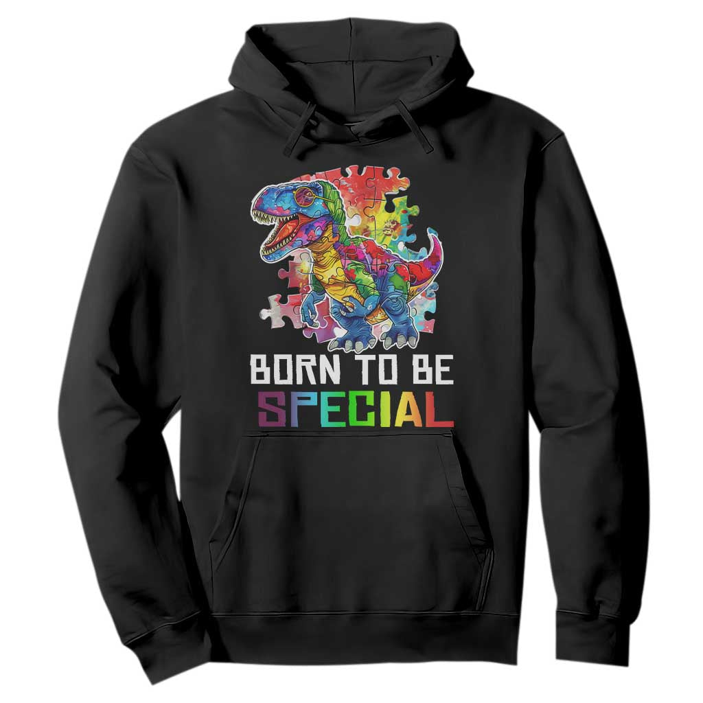 Autism Awareness Hoodie Born To Be Special Rainbow Puzzle Dinosaur TS09 Black Printyourwear