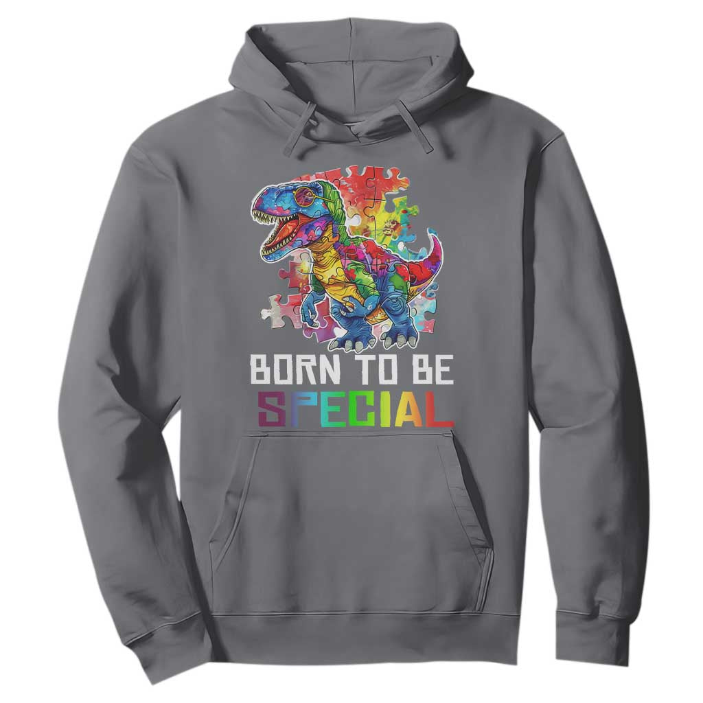 Autism Awareness Hoodie Born To Be Special Rainbow Puzzle Dinosaur TS09 Charcoal Printyourwear