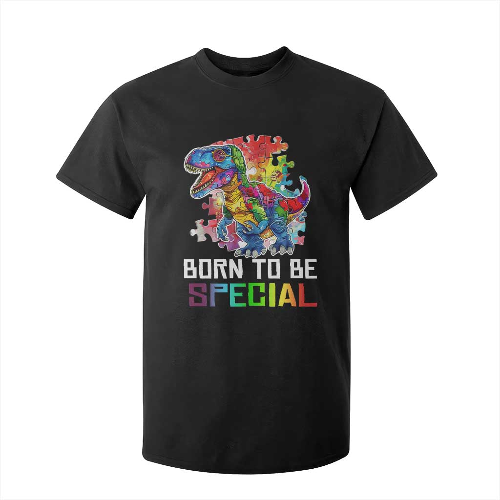 Autism Awareness T Shirt For Kid Born To Be Special Rainbow Puzzle Dinosaur TS09 Black Printyourwear