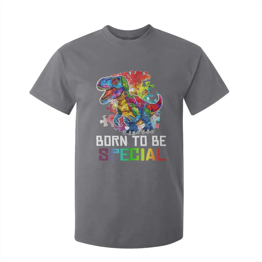 Autism Awareness T Shirt For Kid Born To Be Special Rainbow Puzzle Dinosaur TS09 Charcoal Printyourwear