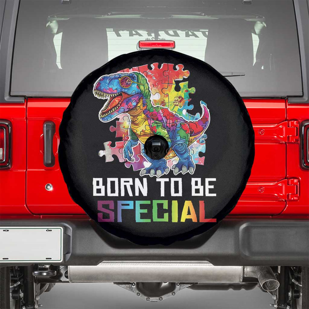Autism Awareness Spare Tire Cover Born To Be Special Rainbow Puzzle Dinosaur TS09 Black Print Your Wear