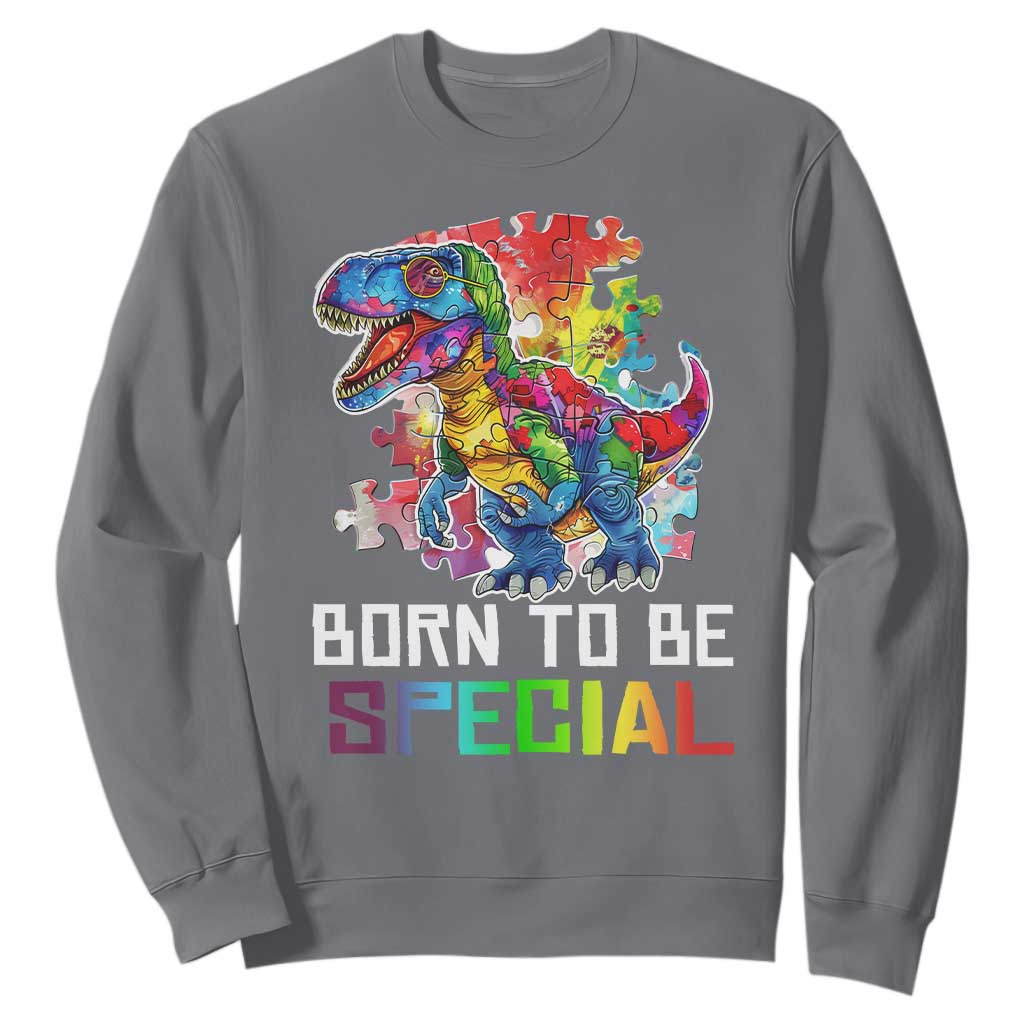 Autism Awareness Sweatshirt Born To Be Special Rainbow Puzzle Dinosaur TS09 Charcoal Printyourwear