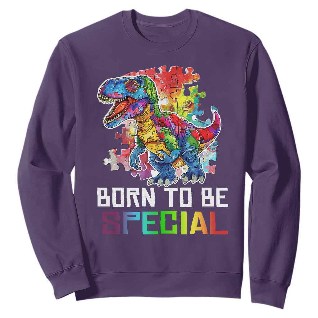 Autism Awareness Sweatshirt Born To Be Special Rainbow Puzzle Dinosaur TS09 Purple Printyourwear