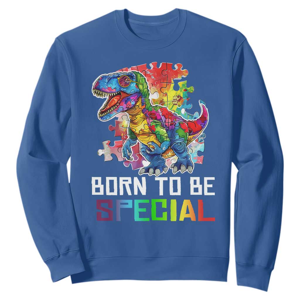 Autism Awareness Sweatshirt Born To Be Special Rainbow Puzzle Dinosaur TS09 Royal Blue Printyourwear