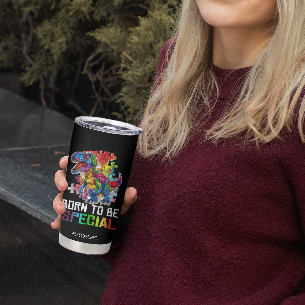 Autism Awareness Tumbler Cup Born To Be Special Rainbow Puzzle Dinosaur TS09 Print Your Wear