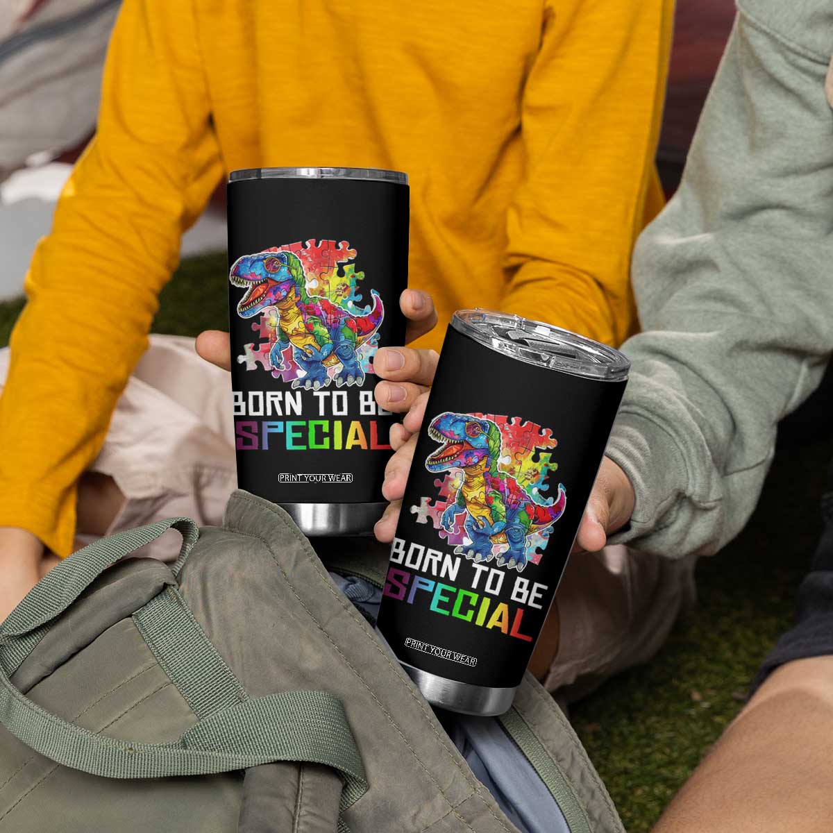 Autism Awareness Tumbler Cup Born To Be Special Rainbow Puzzle Dinosaur TS09 Print Your Wear