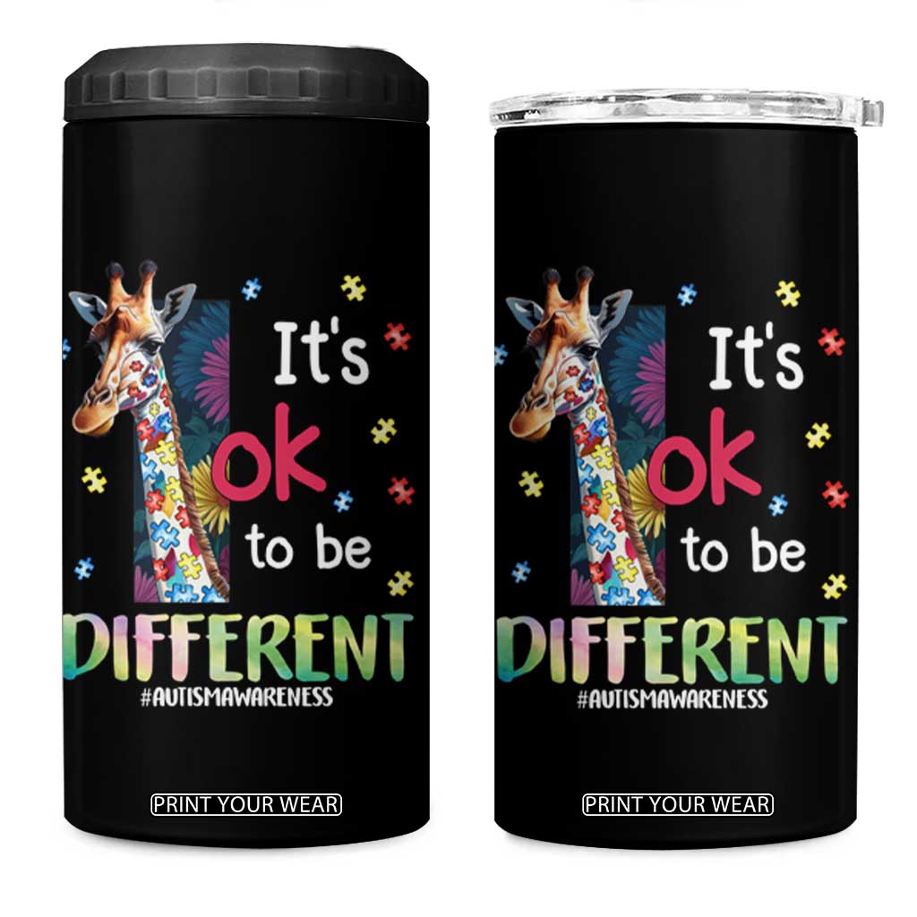 Autism Awareness 4 in 1 Can Cooler Tumbler It's Ok To Be Different Puzzle Giraffe TS09 One Size: 16 oz Black Print Your Wear