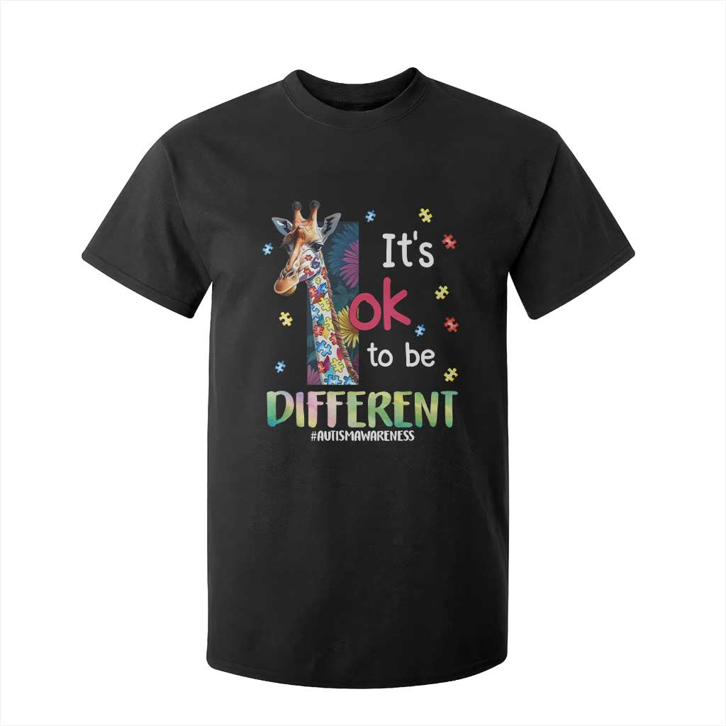 Autism Awareness T Shirt For Kid It's Ok To Be Different Puzzle Giraffe TS09 Black Printyourwear