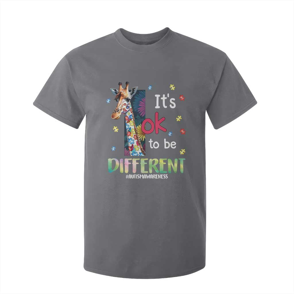 Autism Awareness T Shirt For Kid It's Ok To Be Different Puzzle Giraffe TS09 Charcoal Printyourwear