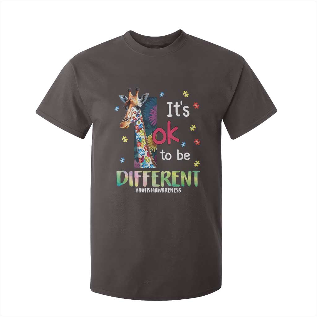 Autism Awareness T Shirt For Kid It's Ok To Be Different Puzzle Giraffe TS09 Dark Chocolate Printyourwear