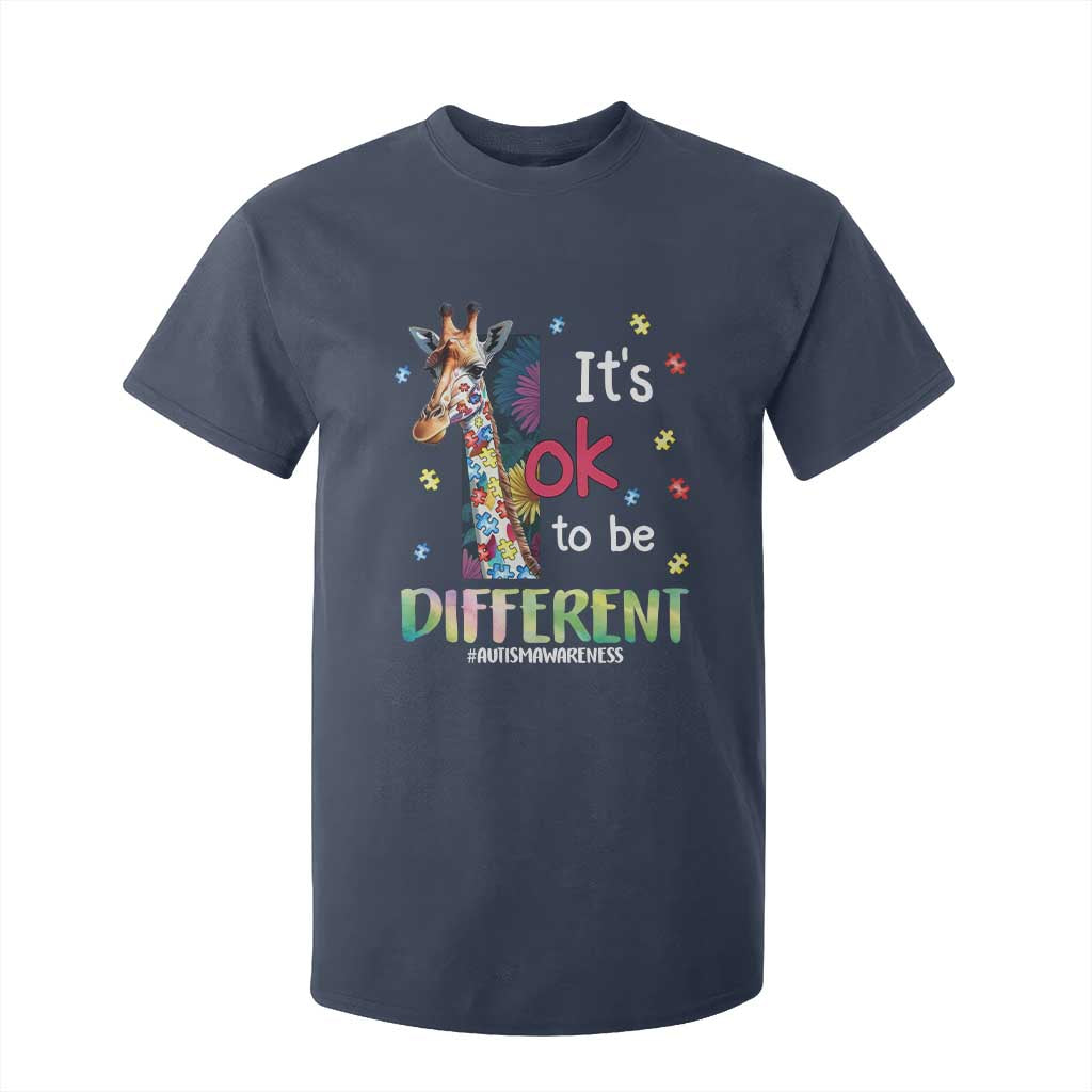 Autism Awareness T Shirt For Kid It's Ok To Be Different Puzzle Giraffe TS09 Navy Printyourwear