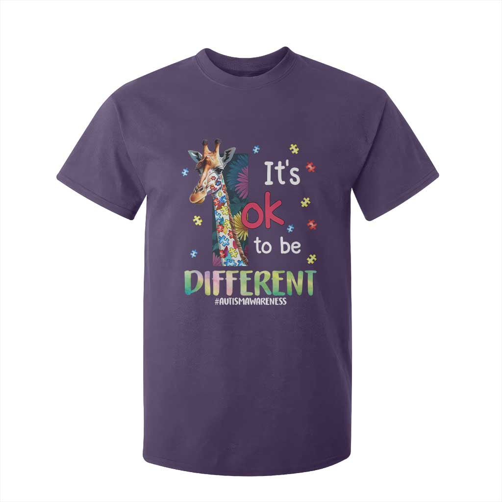 Autism Awareness T Shirt For Kid It's Ok To Be Different Puzzle Giraffe TS09 Purple Printyourwear