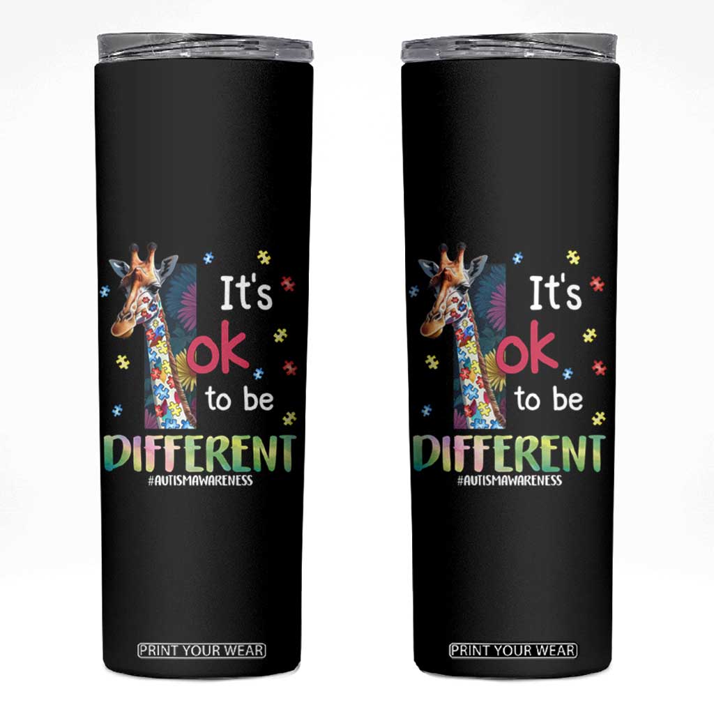 Autism Awareness Skinny Tumbler It's Ok To Be Different Puzzle Giraffe TS09 Black Print Your Wear
