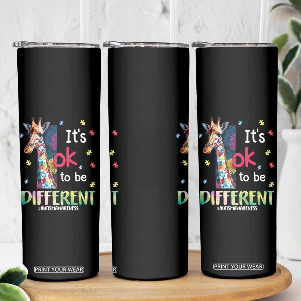 Autism Awareness Skinny Tumbler It's Ok To Be Different Puzzle Giraffe TS09 Print Your Wear