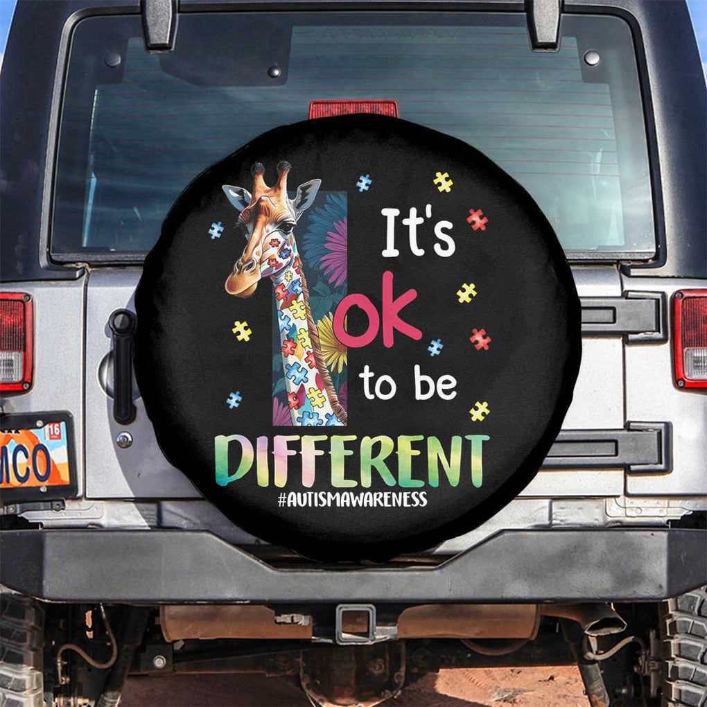 Autism Awareness Spare Tire Cover It's Ok To Be Different Puzzle Giraffe TS09 No hole Black Print Your Wear