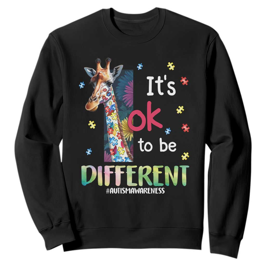 Autism Awareness Sweatshirt It's Ok To Be Different Puzzle Giraffe TS09 Black Printyourwear