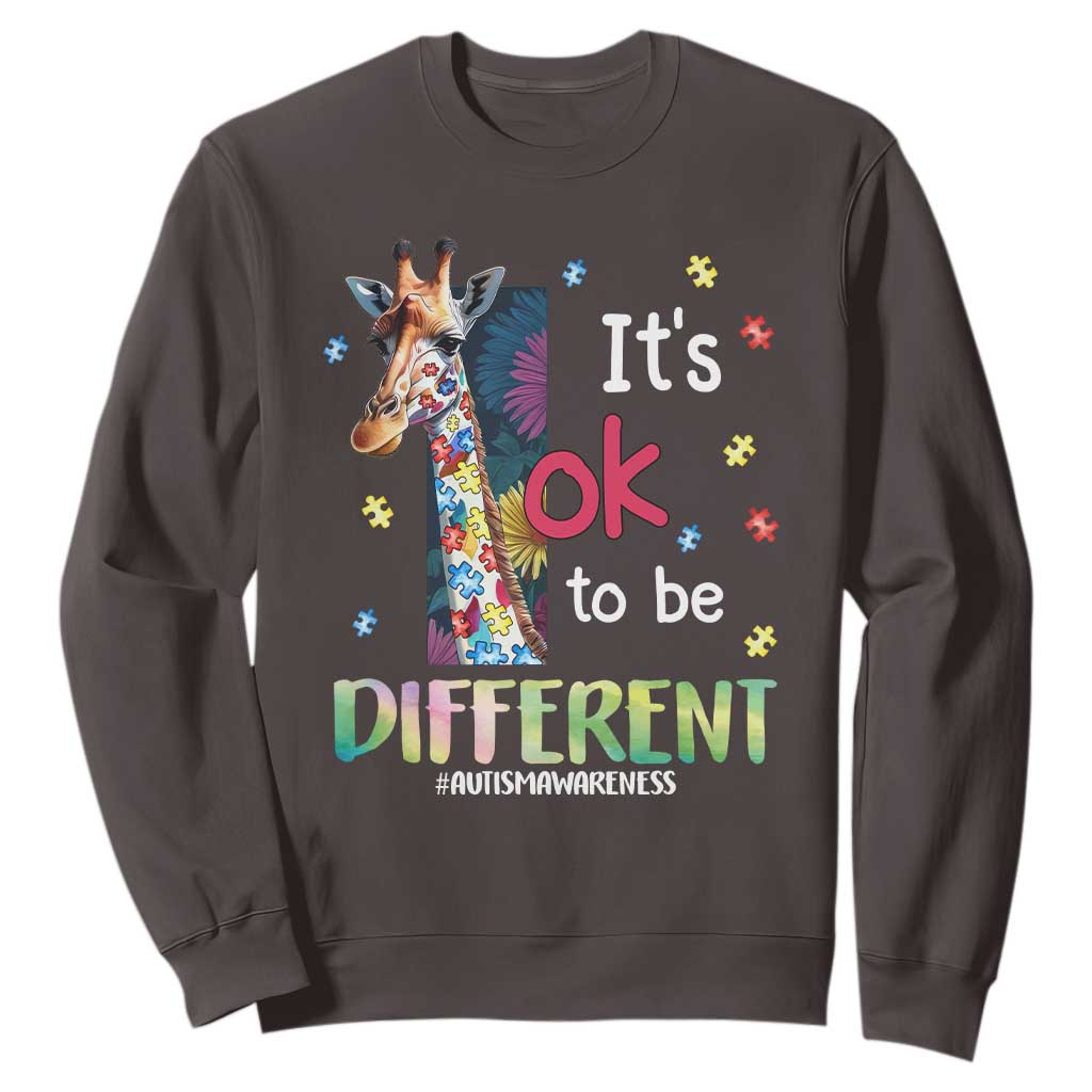 Autism Awareness Sweatshirt It's Ok To Be Different Puzzle Giraffe TS09 Dark Chocolate Printyourwear
