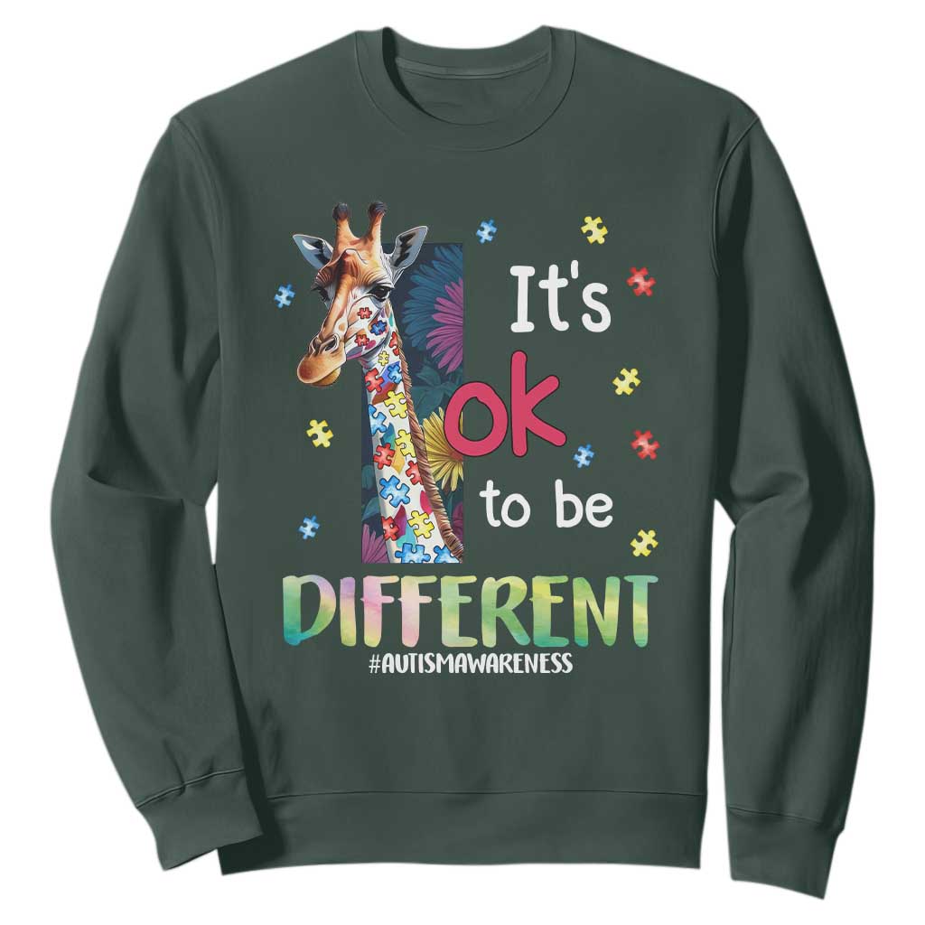 Autism Awareness Sweatshirt It's Ok To Be Different Puzzle Giraffe TS09 Dark Forest Green Printyourwear