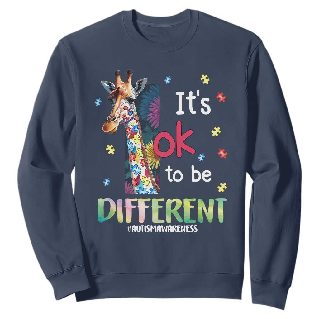 Autism Awareness Sweatshirt It's Ok To Be Different Puzzle Giraffe TS09 Navy Printyourwear