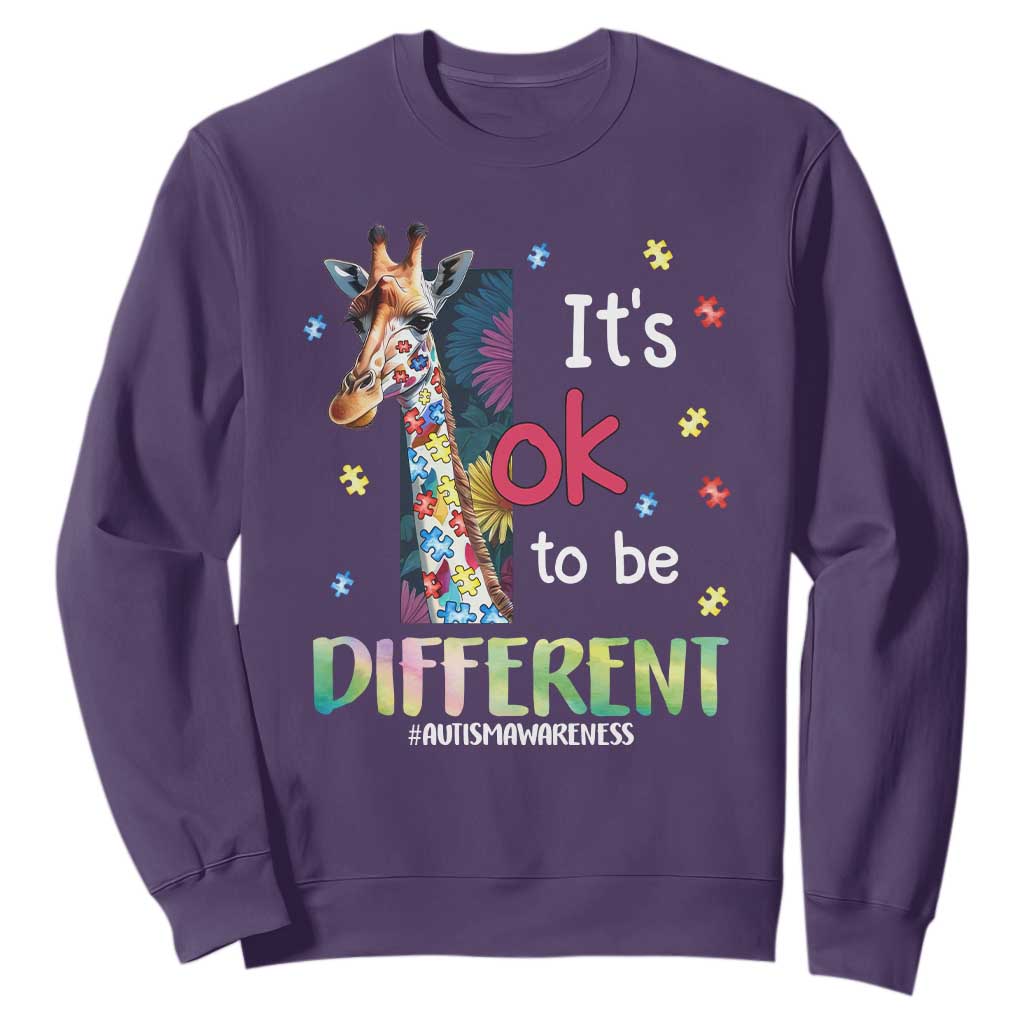 Autism Awareness Sweatshirt It's Ok To Be Different Puzzle Giraffe TS09 Purple Printyourwear