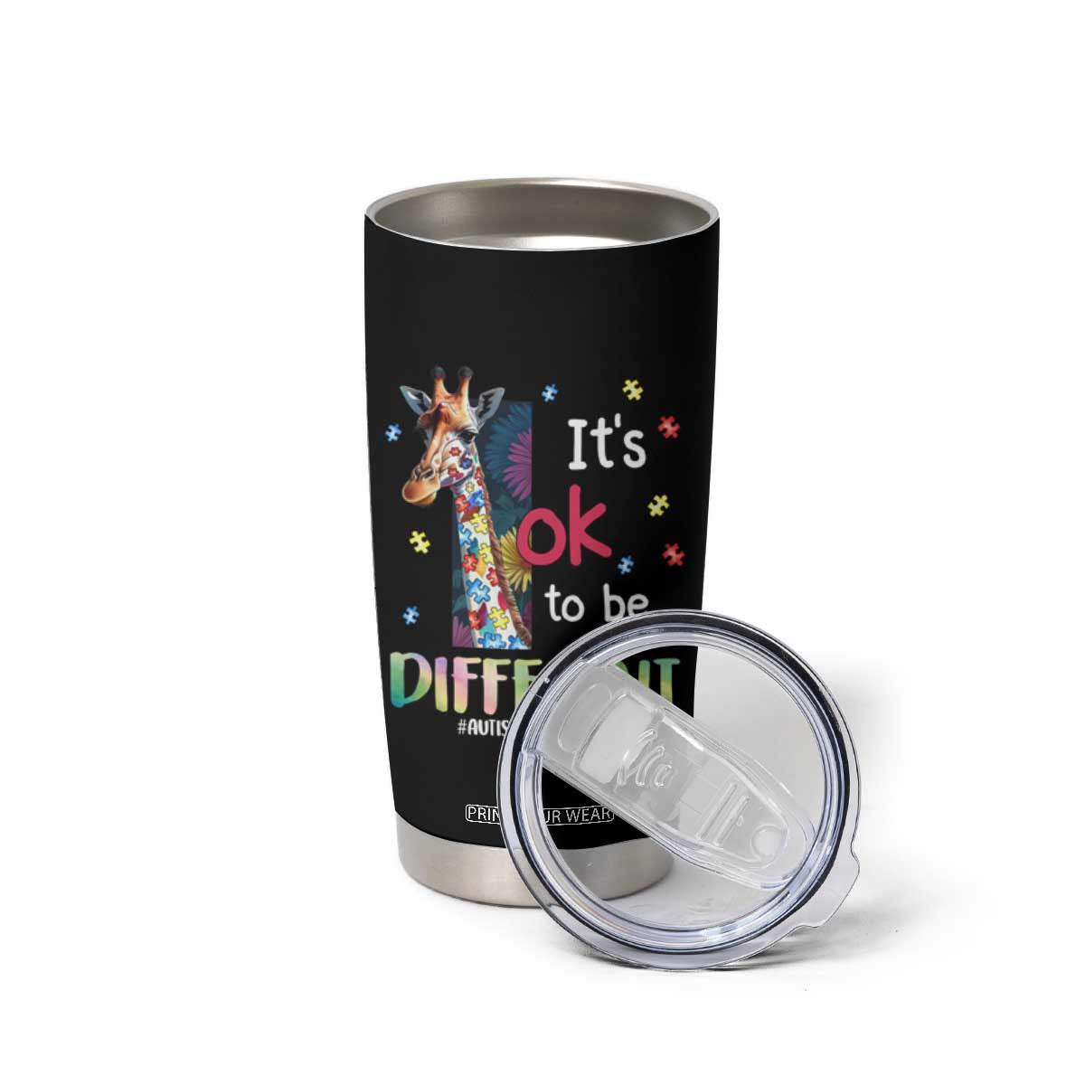Autism Awareness Tumbler Cup It's Ok To Be Different Puzzle Giraffe TS09 Print Your Wear