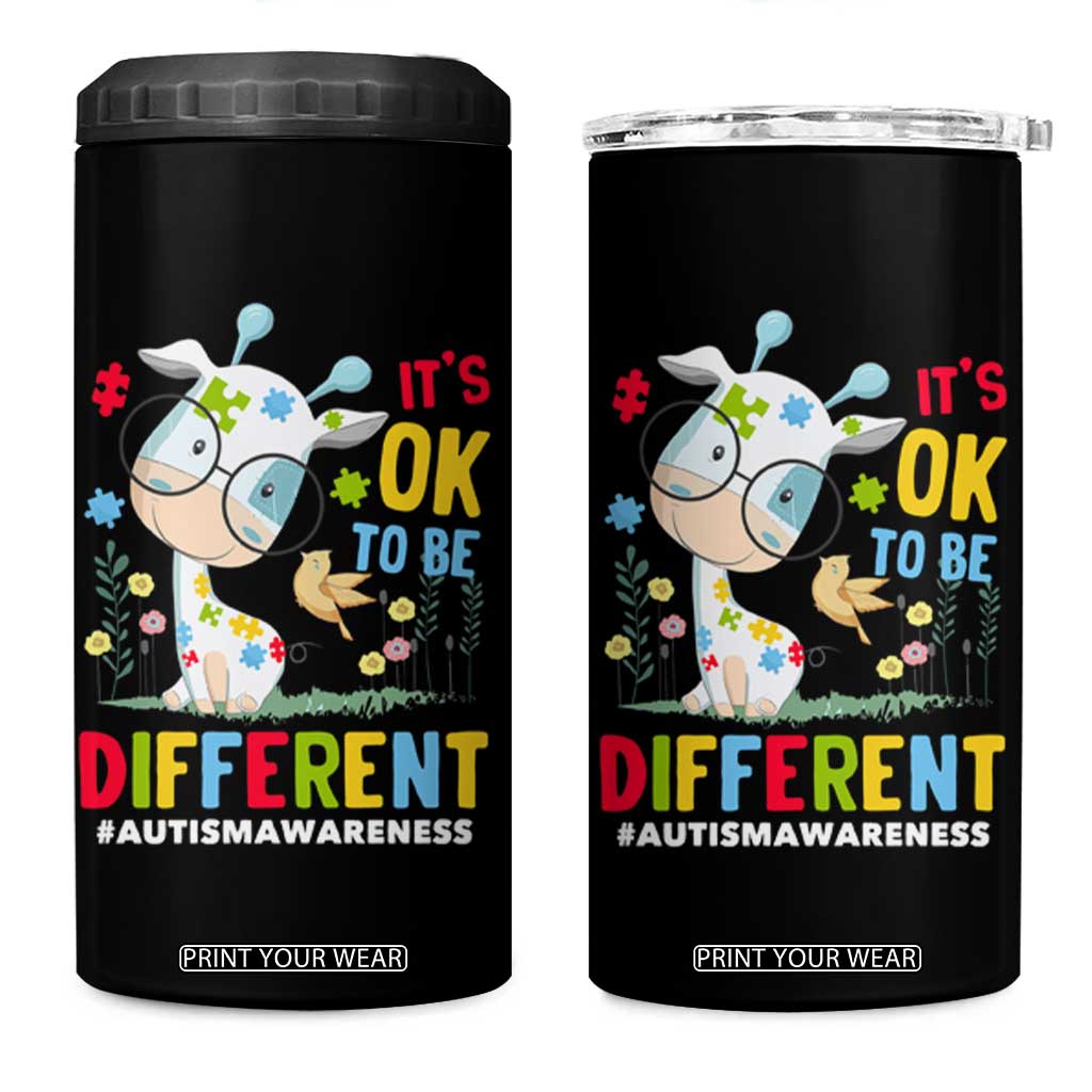 Autism Awareness 4 in 1 Can Cooler Tumbler It's Ok To Be Different Cute Puzzle Giraffe TS09 One Size: 16 oz Black Print Your Wear