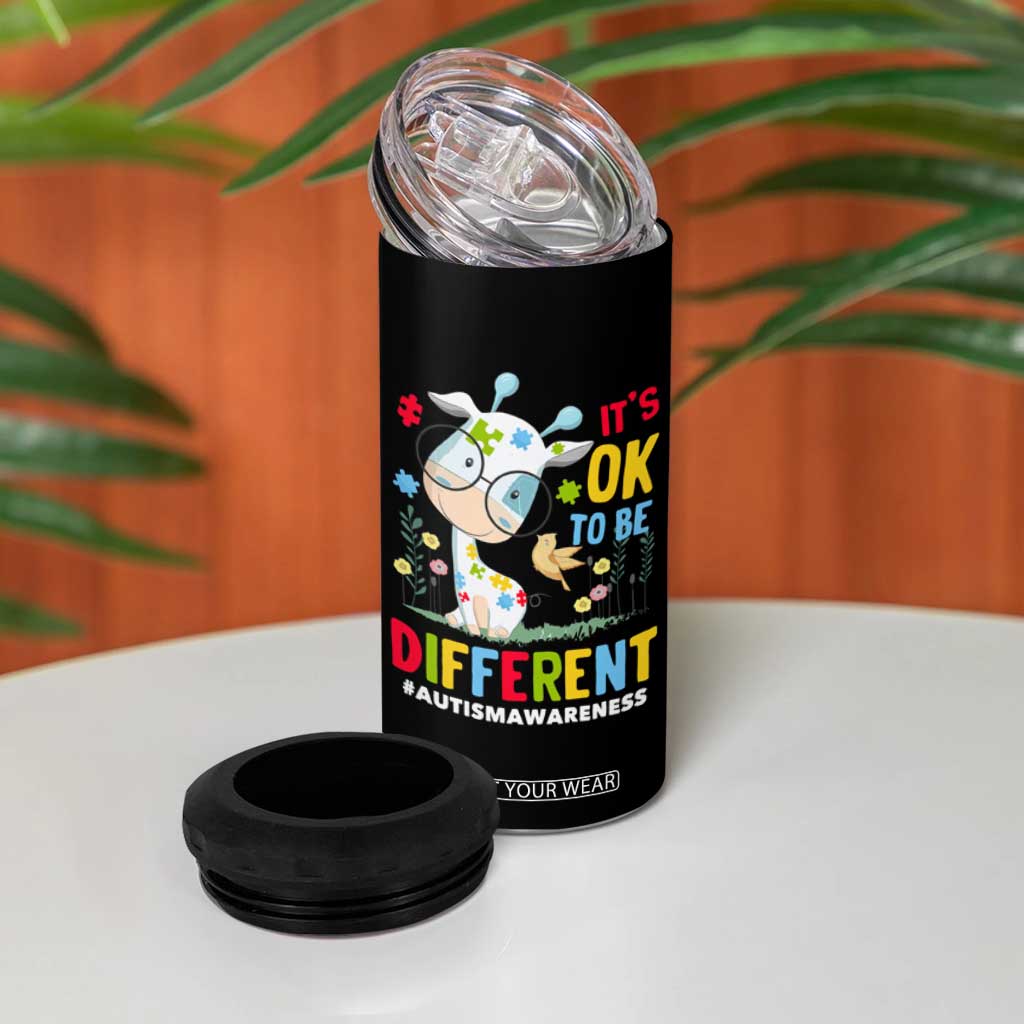 Autism Awareness 4 in 1 Can Cooler Tumbler It's Ok To Be Different Cute Puzzle Giraffe TS09 Print Your Wear
