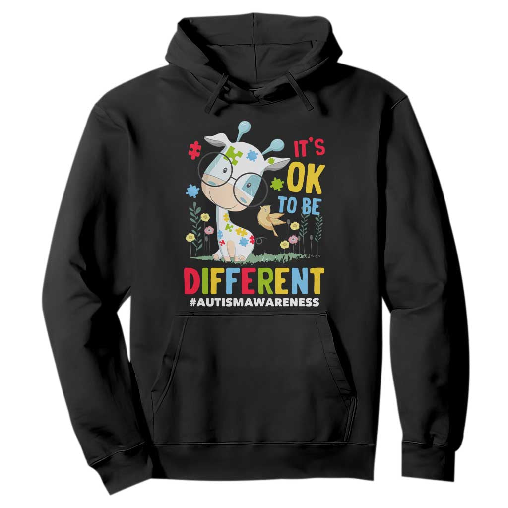 Autism Awareness Hoodie It's Ok To Be Different Cute Puzzle Giraffe TS09 Black Printyourwear