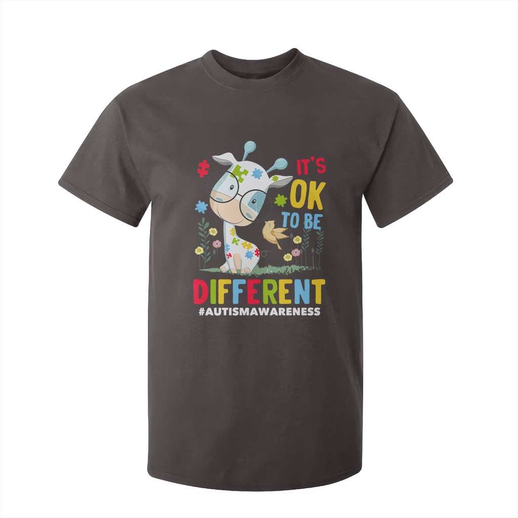 Autism Awareness T Shirt For Kid It's Ok To Be Different Cute Puzzle Giraffe TS09 Dark Chocolate Printyourwear