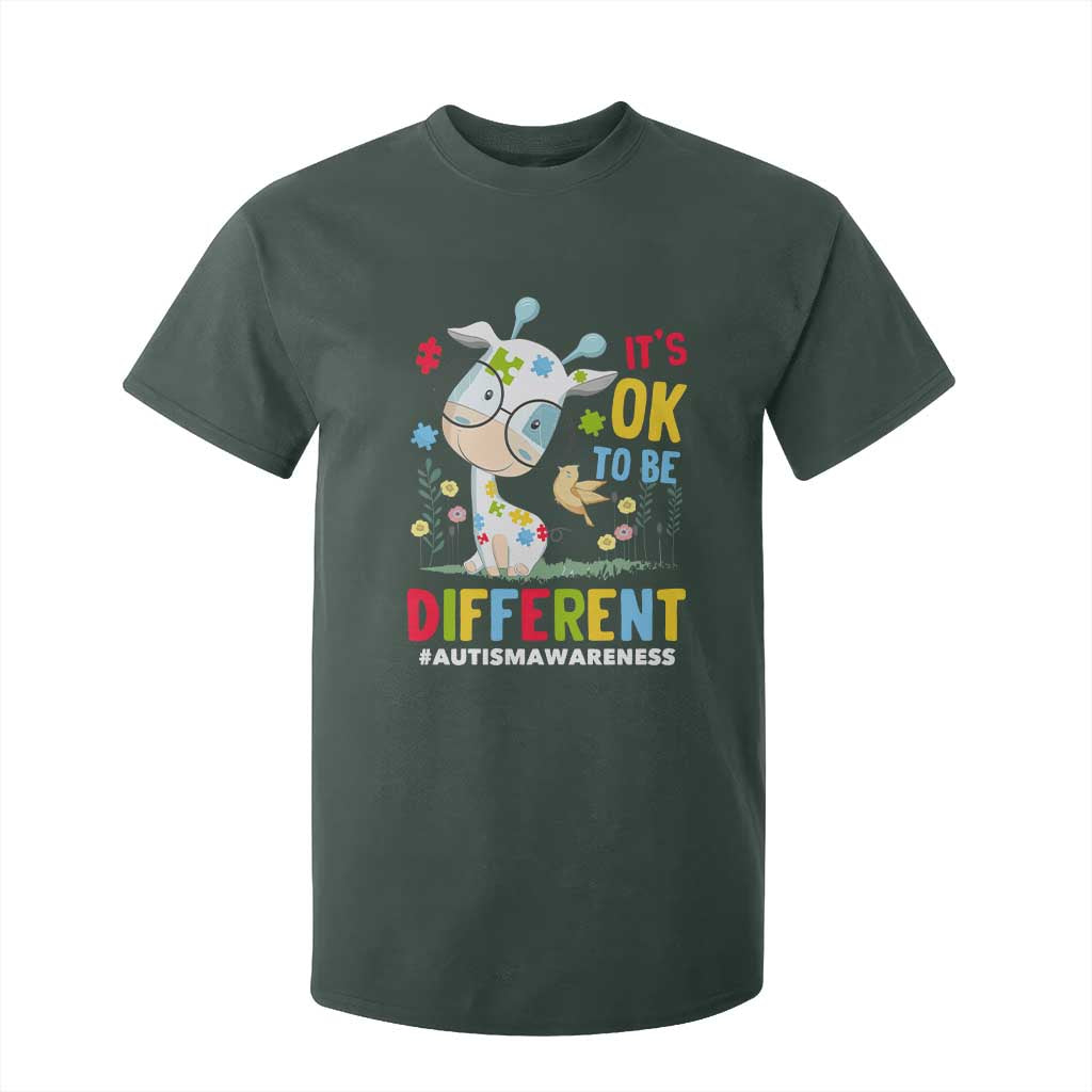 Autism Awareness T Shirt For Kid It's Ok To Be Different Cute Puzzle Giraffe TS09 Dark Forest Green Printyourwear