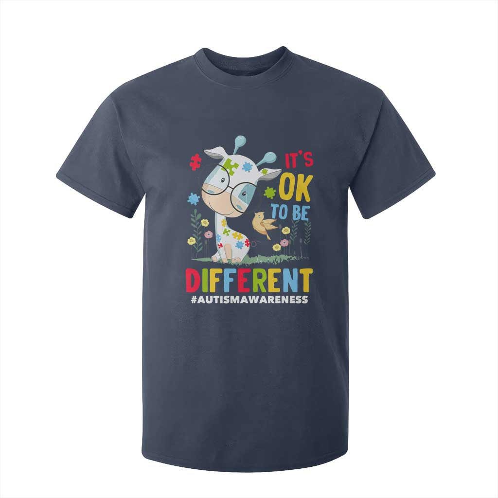 Autism Awareness T Shirt For Kid It's Ok To Be Different Cute Puzzle Giraffe TS09 Navy Printyourwear