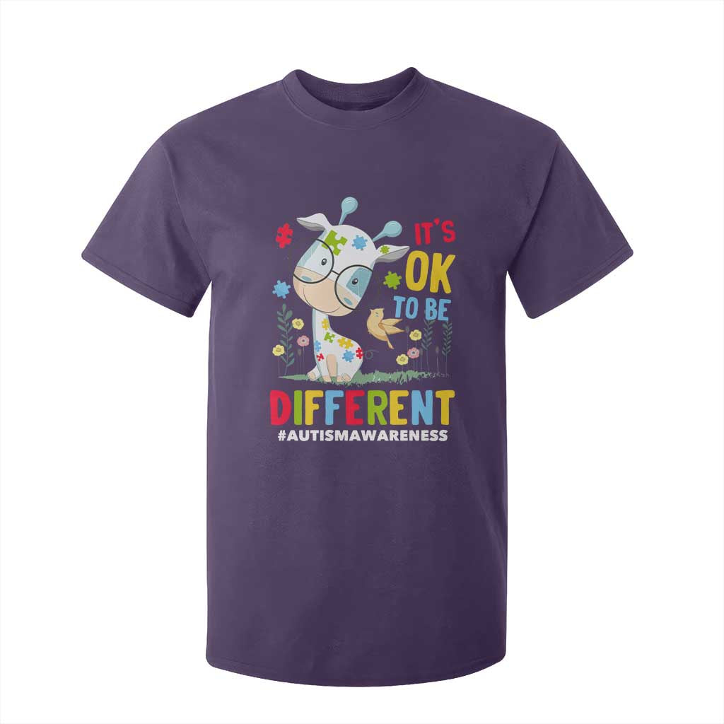 Autism Awareness T Shirt For Kid It's Ok To Be Different Cute Puzzle Giraffe TS09 Purple Printyourwear