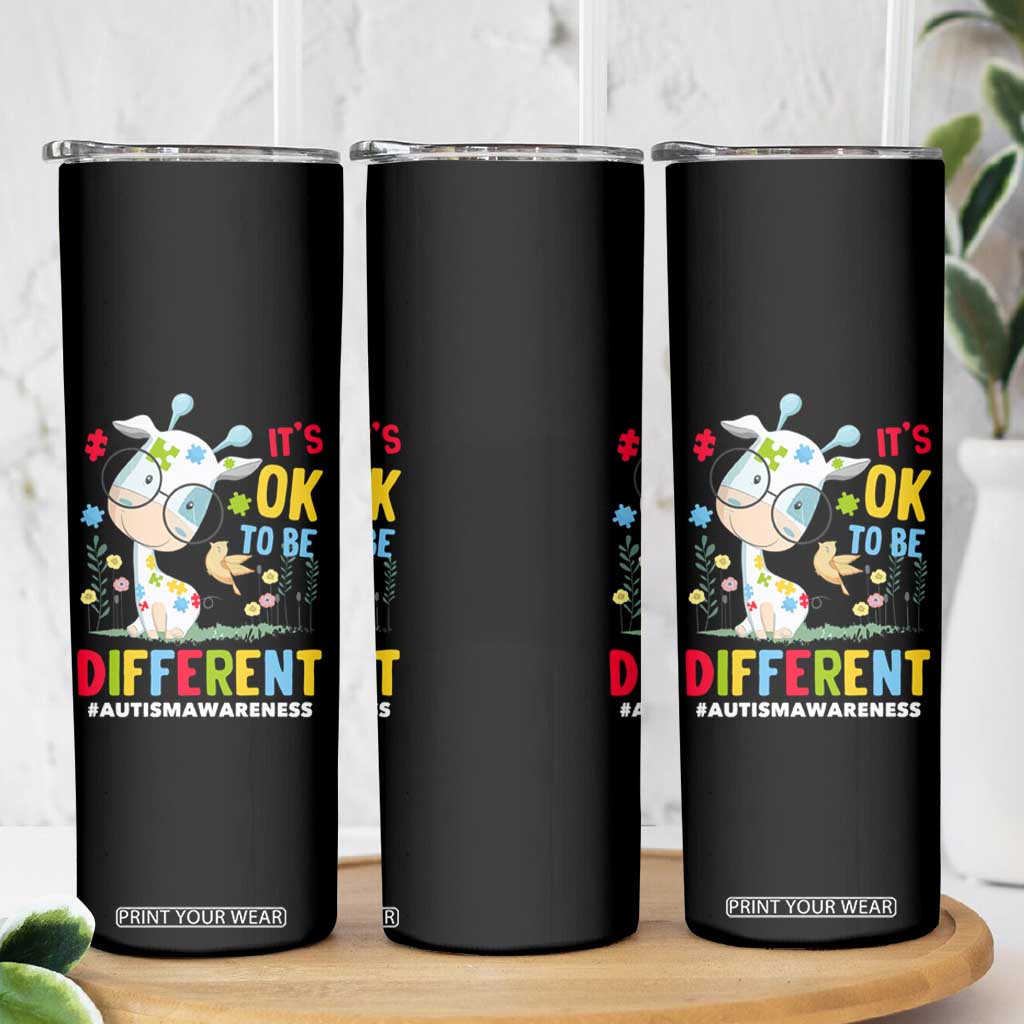 Autism Awareness Skinny Tumbler It's Ok To Be Different Cute Puzzle Giraffe TS09 Print Your Wear