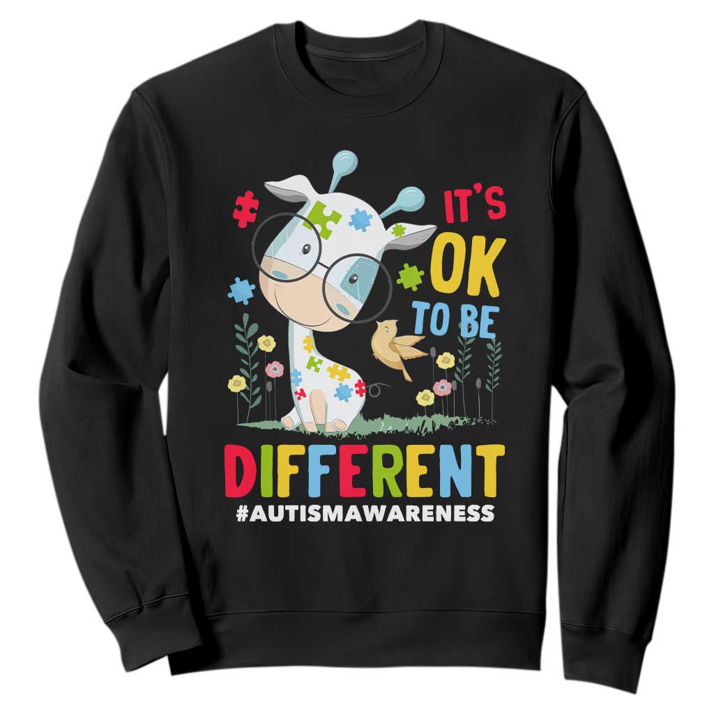Autism Awareness Sweatshirt It's Ok To Be Different Cute Puzzle Giraffe TS09 Black Printyourwear