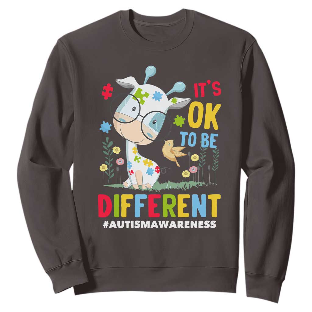 Autism Awareness Sweatshirt It's Ok To Be Different Cute Puzzle Giraffe TS09 Dark Chocolate Printyourwear