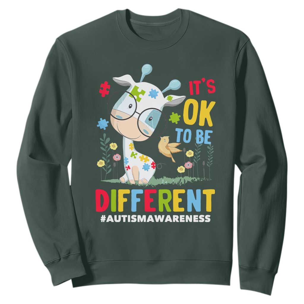 Autism Awareness Sweatshirt It's Ok To Be Different Cute Puzzle Giraffe TS09 Dark Forest Green Printyourwear