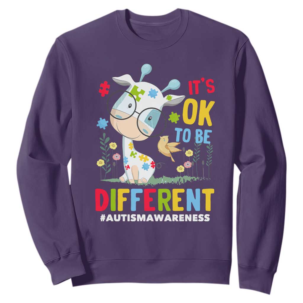 Autism Awareness Sweatshirt It's Ok To Be Different Cute Puzzle Giraffe TS09 Purple Printyourwear