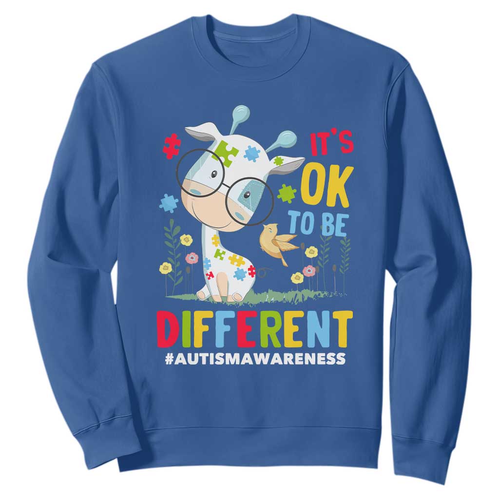 Autism Awareness Sweatshirt It's Ok To Be Different Cute Puzzle Giraffe TS09 Royal Blue Printyourwear