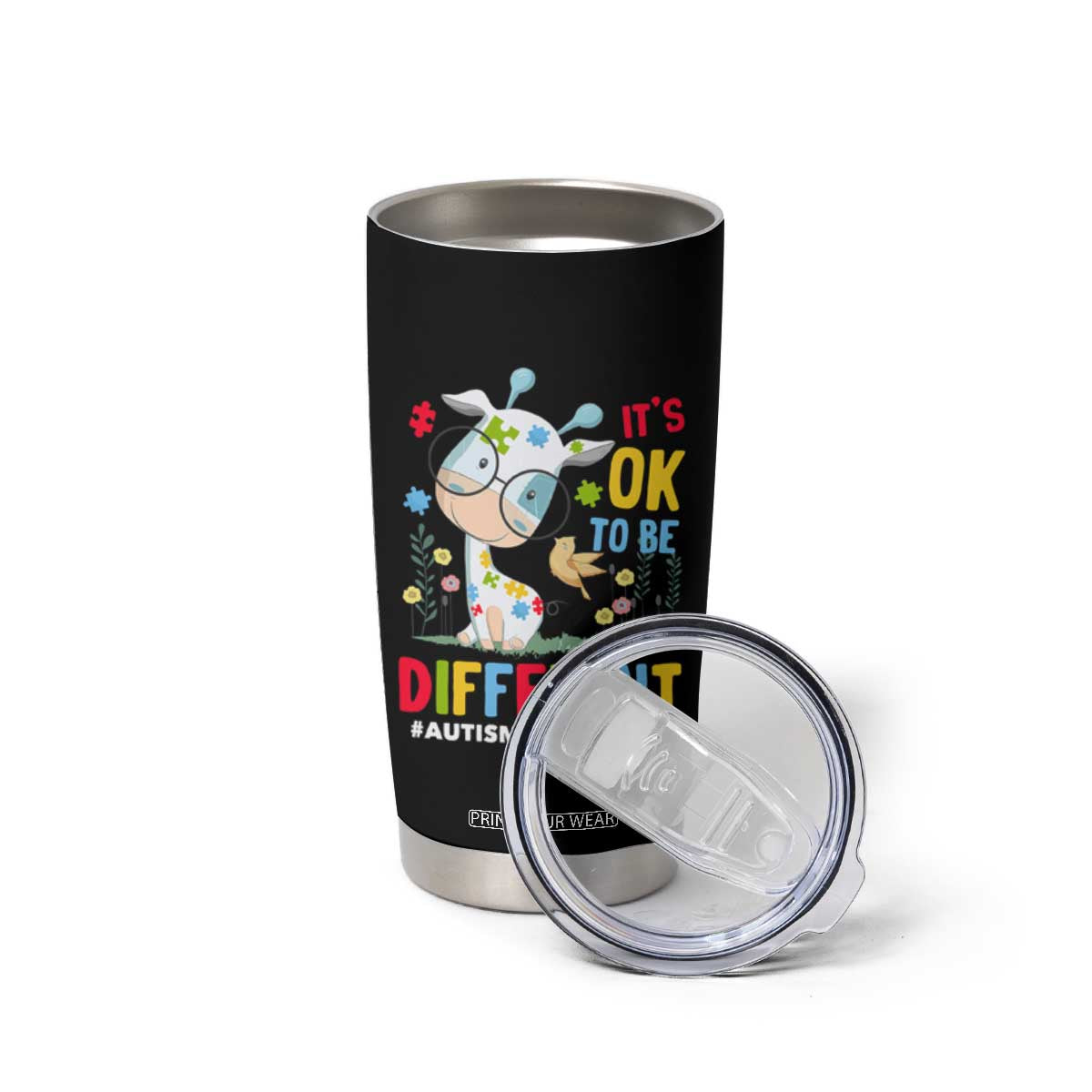 Autism Awareness Tumbler Cup It's Ok To Be Different Cute Puzzle Giraffe TS09 Print Your Wear