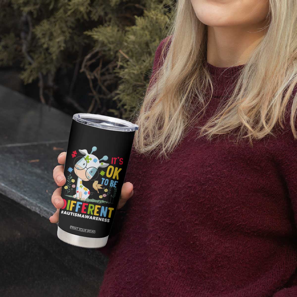 Autism Awareness Tumbler Cup It's Ok To Be Different Cute Puzzle Giraffe TS09 Print Your Wear